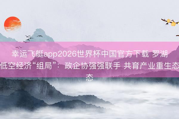 幸运飞艇app2026世界杯中国官方下载 罗湖低空经济“组局”：政企协强强联手 共育产业重生态